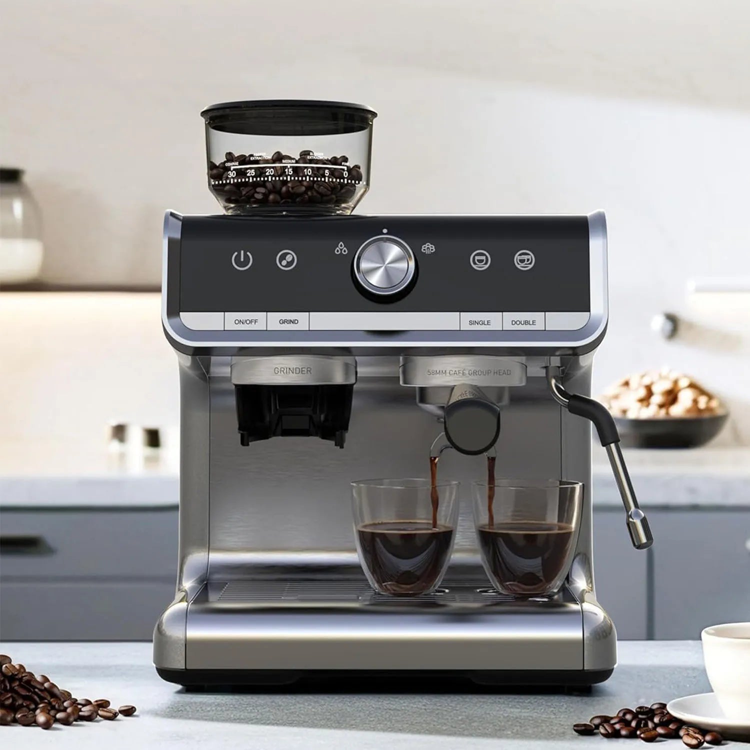 20 Bar 1450W Semi Automatic Espresso Maker with Grinder